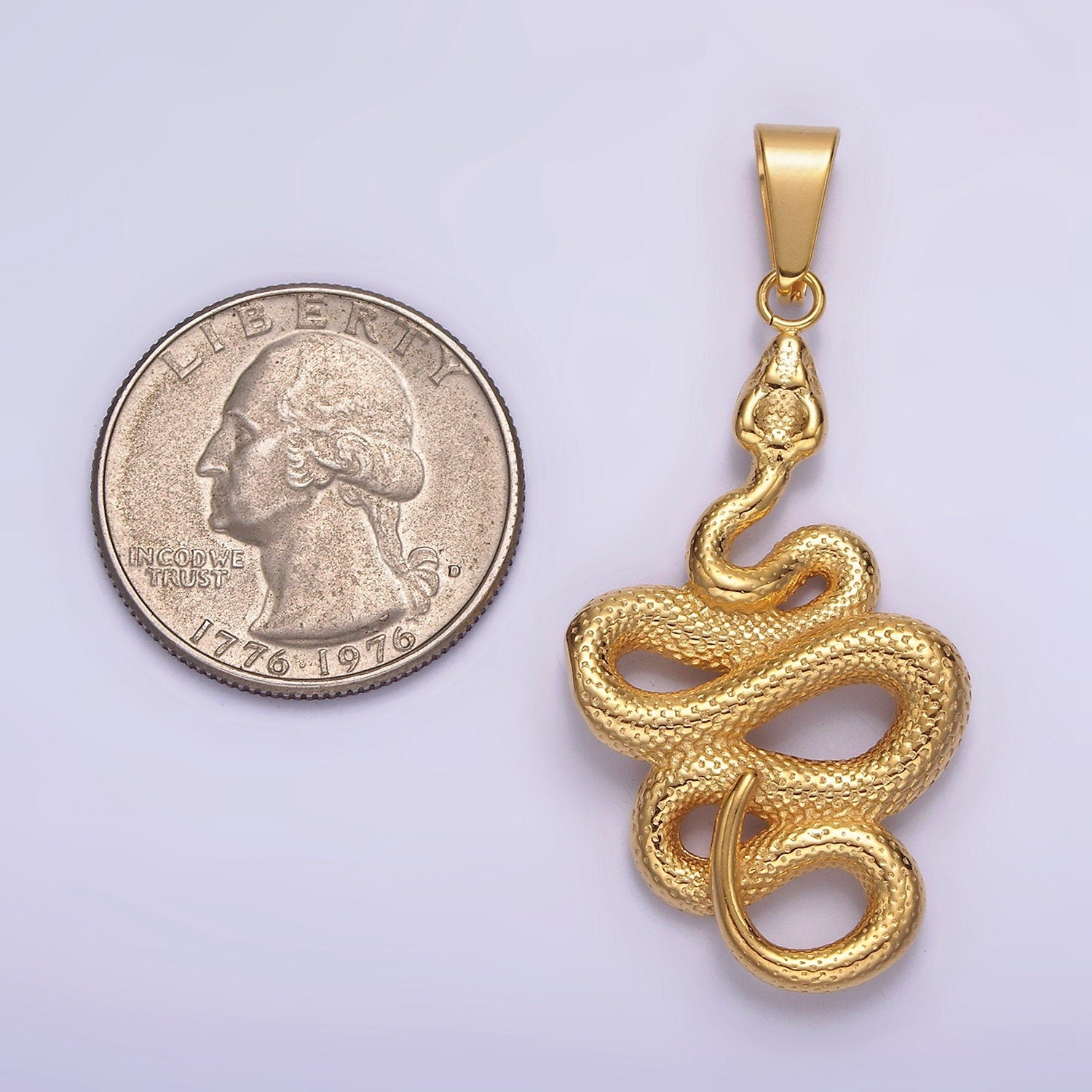 Stainless Steel 50mm Snake Charm Serpent Textured Pendant in Silver & Gold | P717