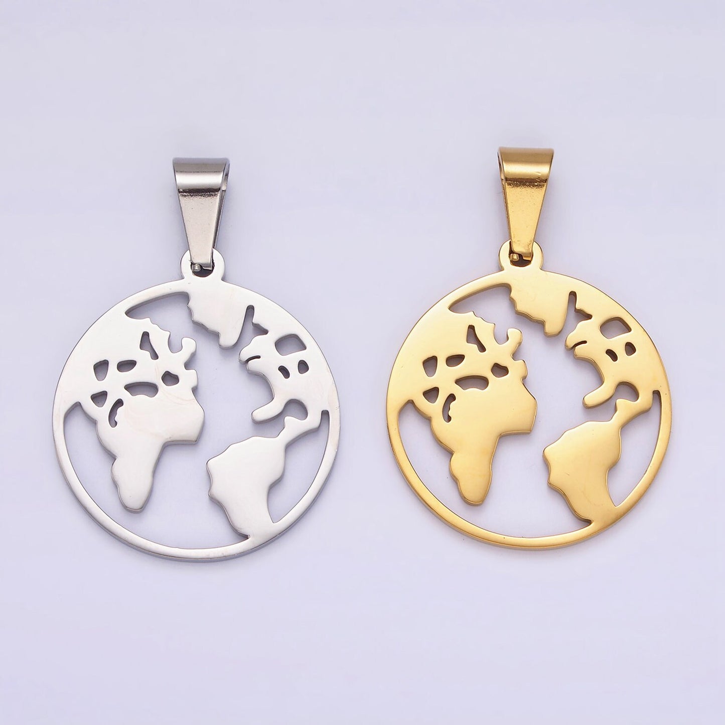 Gold Stainless Steel EARTH Pendants World Charm Globe Global Drop Silver Charms for Earth Day P819