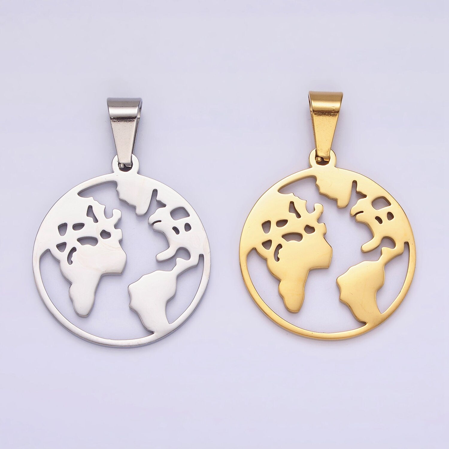 Gold Stainless Steel EARTH Pendants World Charm Globe Global Drop Silver Charms for Earth Day P819
