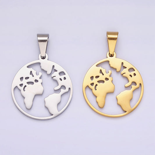 Gold Stainless Steel EARTH Pendants World Charm Globe Global Drop Silver Charms for Earth Day P819