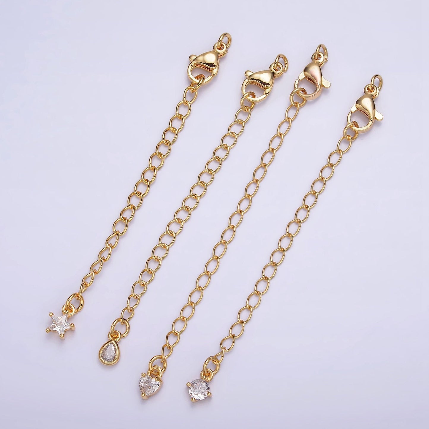 Extender 24k Gold Filled Chain with Lobster Clasp For DIY Bracelet Necklace Jewelry Making with CZ Charm Z-453