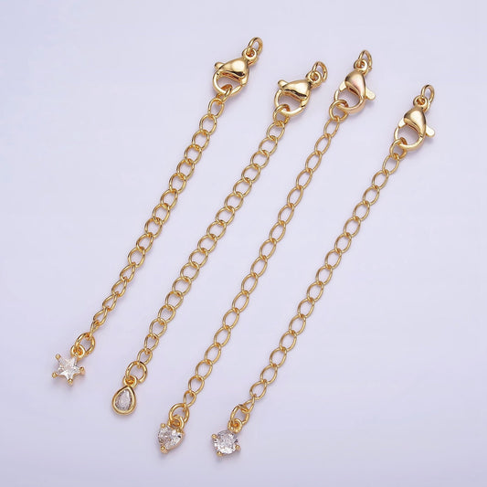 Extender 24k Gold Filled Chain with Lobster Clasp For DIY Bracelet Necklace Jewelry Making with CZ Charm Z-453