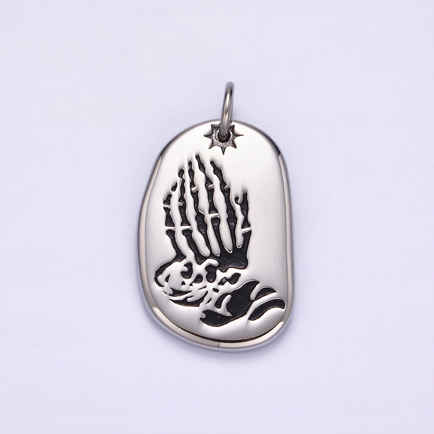 Stainless Steel 29.6mm Finger Skull Praying Hand Tag Charm | P613