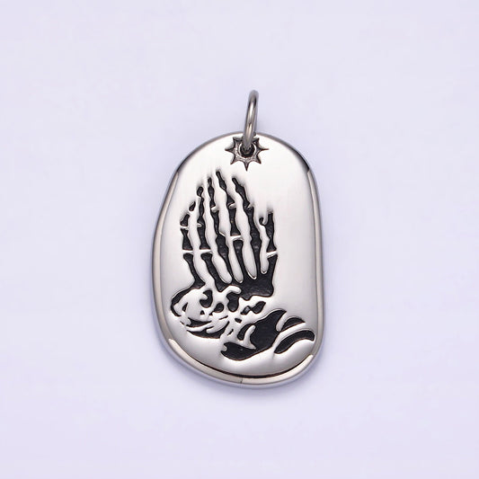 Stainless Steel 29.6mm Finger Skull Praying Hand Tag Charm | P613