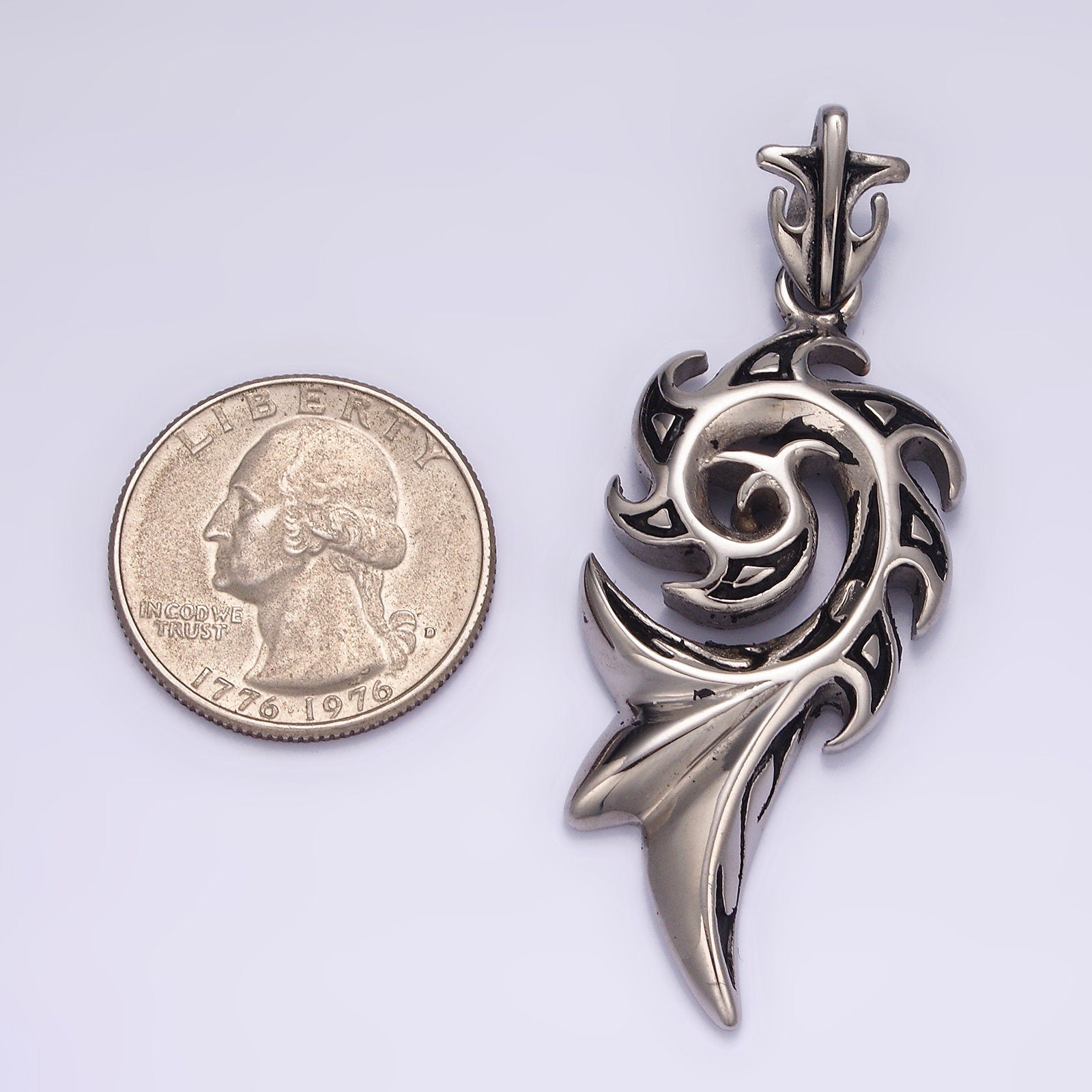 3D Stainless Steel Dragon Tail Pendant Fiery Animal Halloween Charm | P825