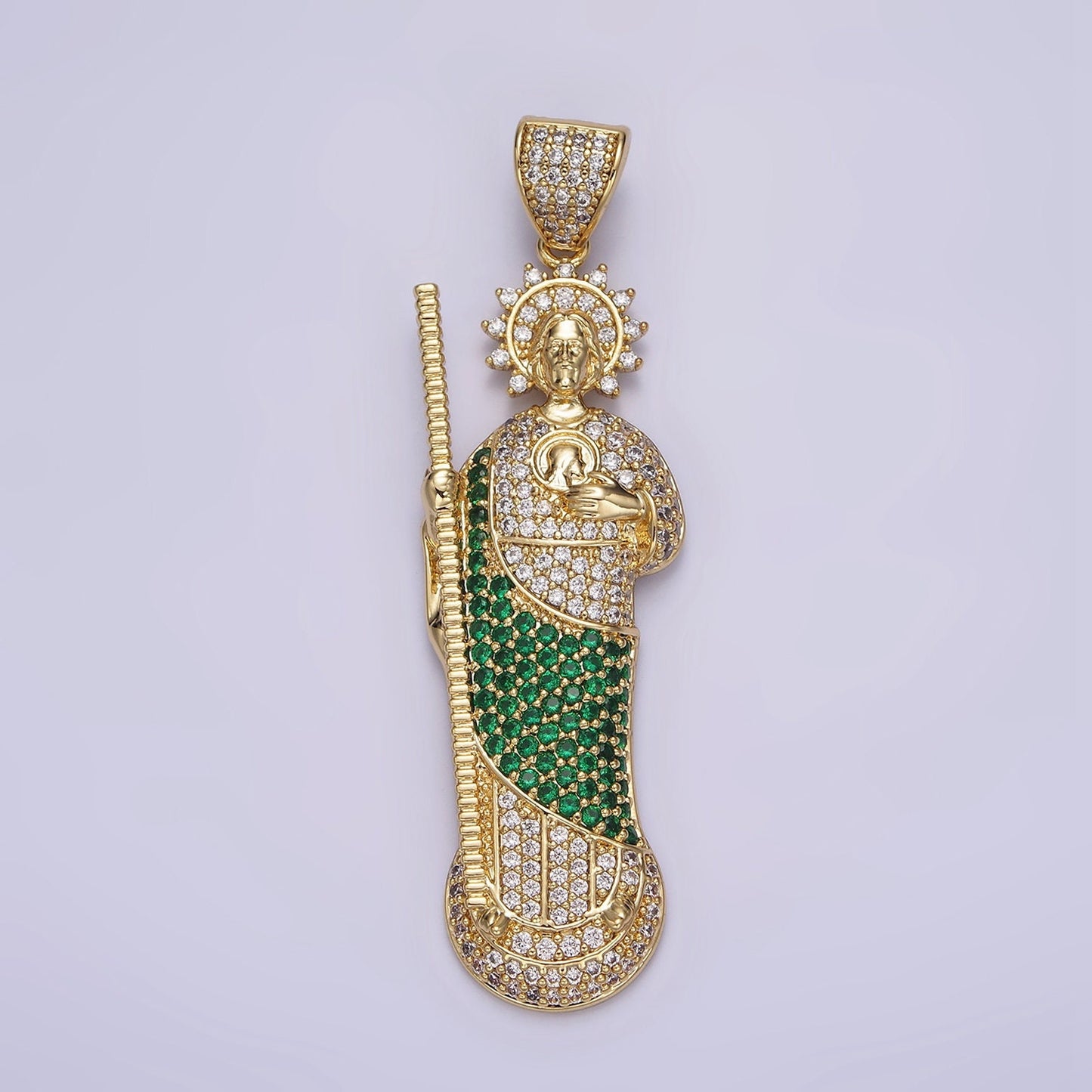 14K Gold Filled 65mm Religious Saint Jude Green Robe Pendant | AA645