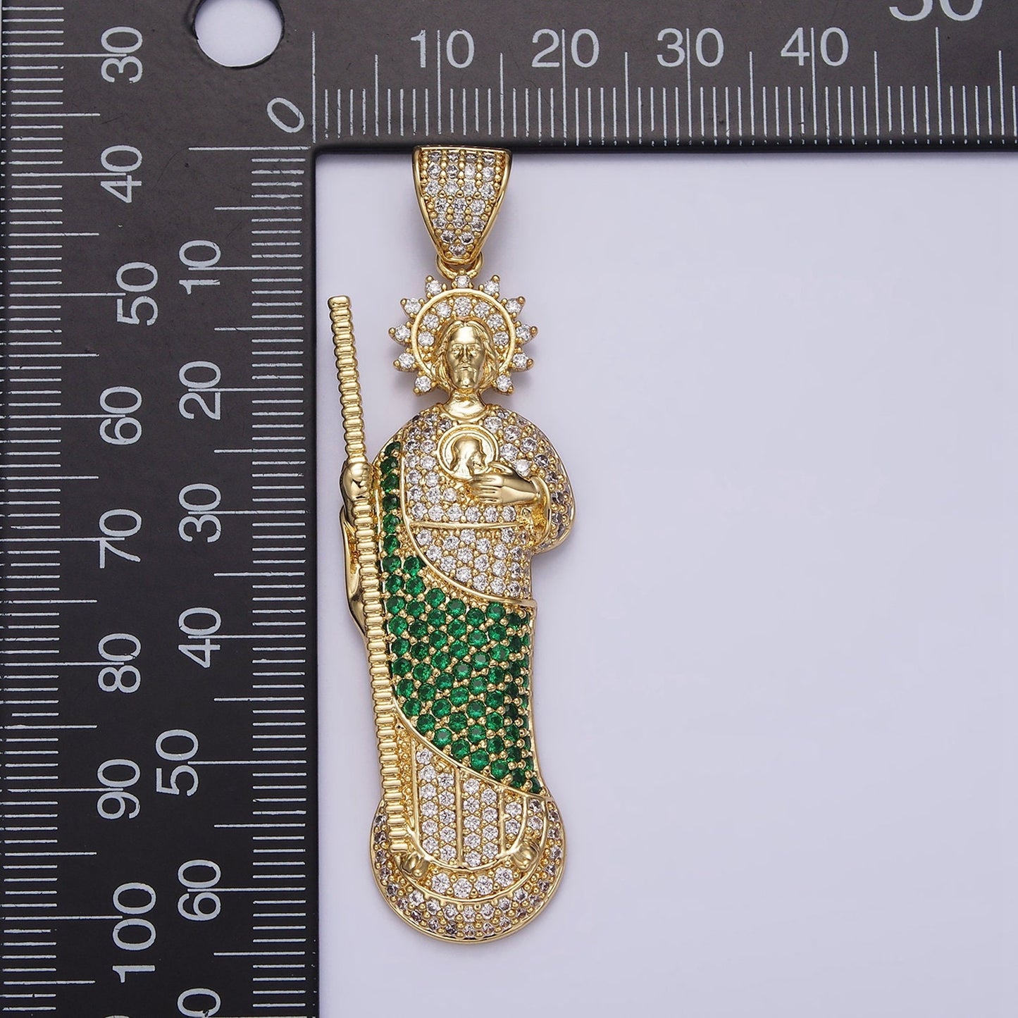 14K Gold Filled 65mm Religious Saint Jude Green Robe Pendant | AA645