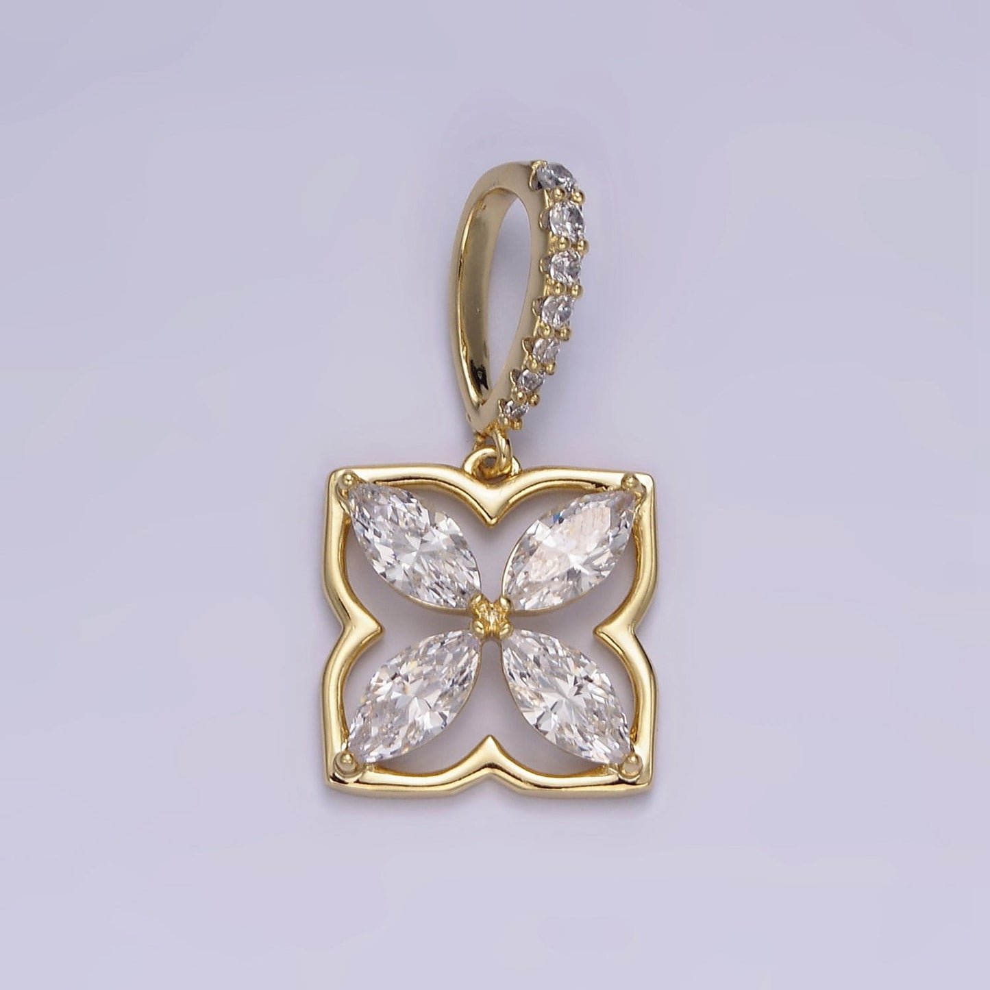 14K Gold Filled Clear Marquise CZ Open Quatrefoil Micro Paved Bail | AA649
