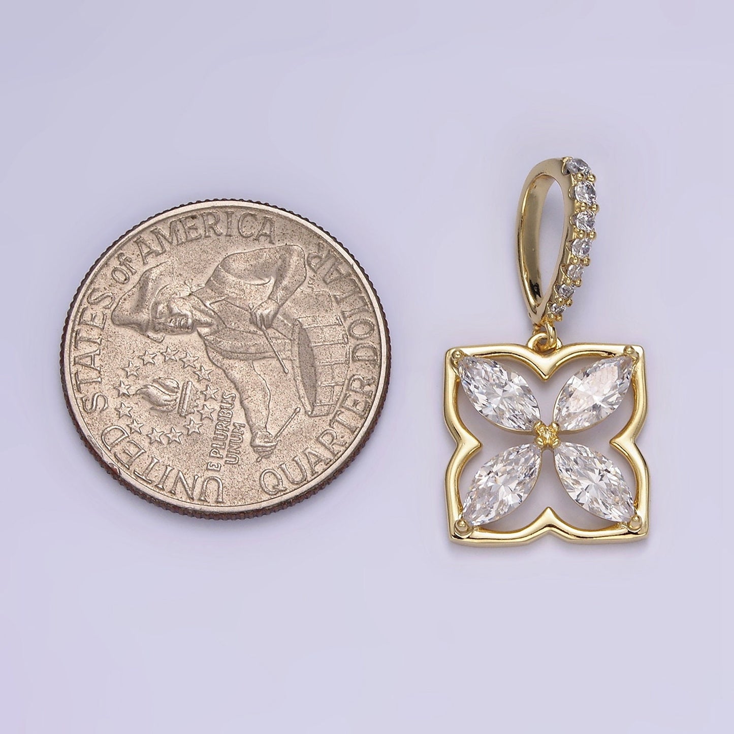 14K Gold Filled Clear Marquise CZ Open Quatrefoil Micro Paved Bail | AA649