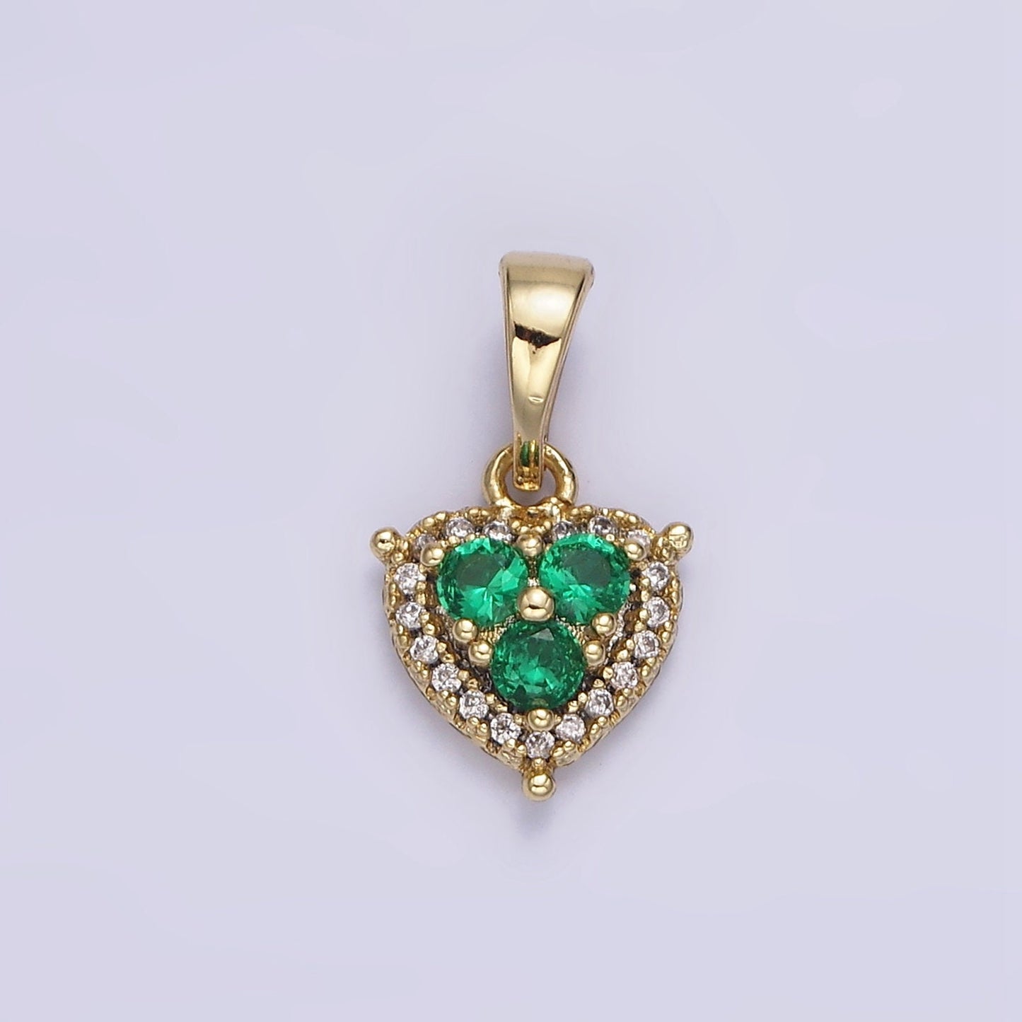 14K Gold Filled Triple Green CZ Micro Paved CZ Heart Pendant | AA646