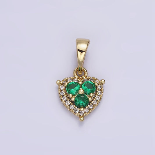 14K Gold Filled Triple Green CZ Micro Paved CZ Heart Pendant | AA646