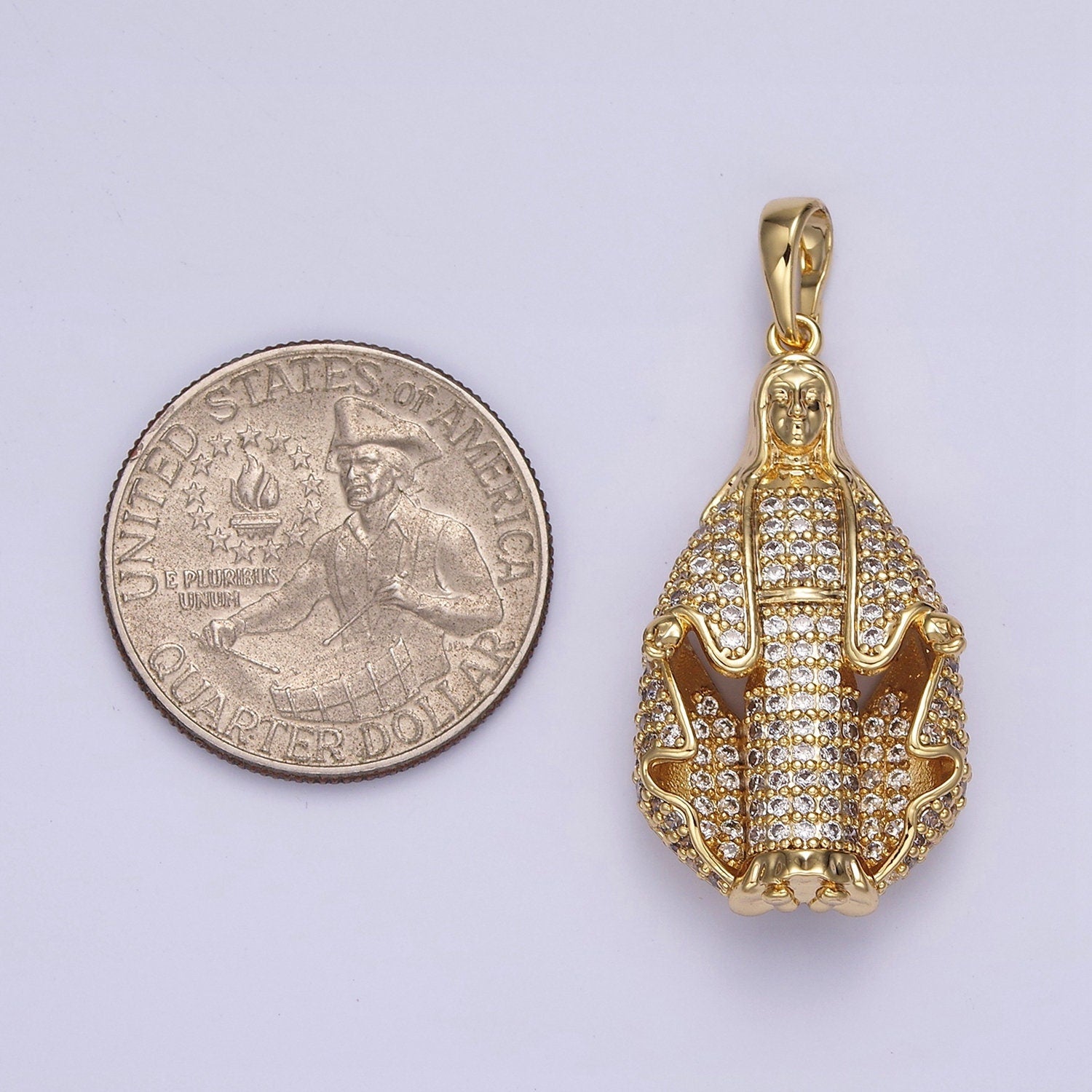 14K Gold Filled 40mm Robed Mother Mary Lady Guadalupe Micro Paved CZ Pendant | AA653