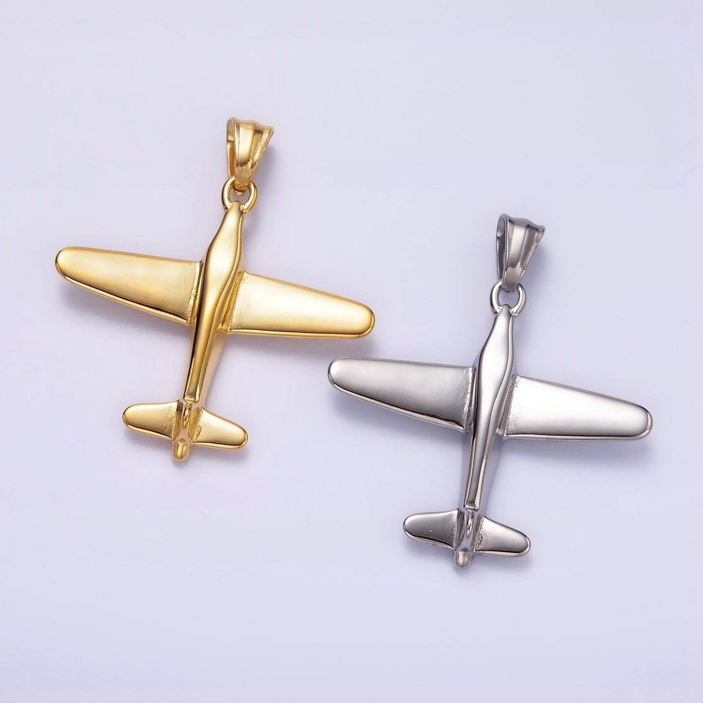 Gold Airplane Charm Stainless Steel Plane Pendant Jewelry P781