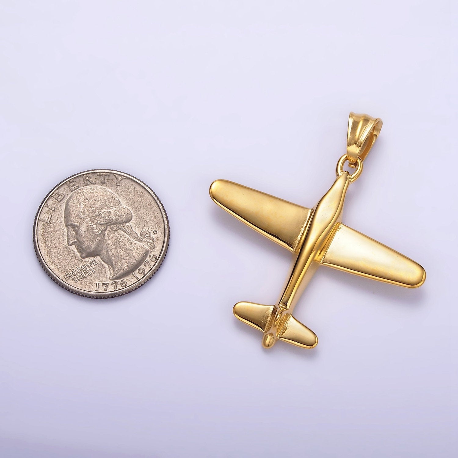 Gold Airplane Charm Stainless Steel Plane Pendant Jewelry P781