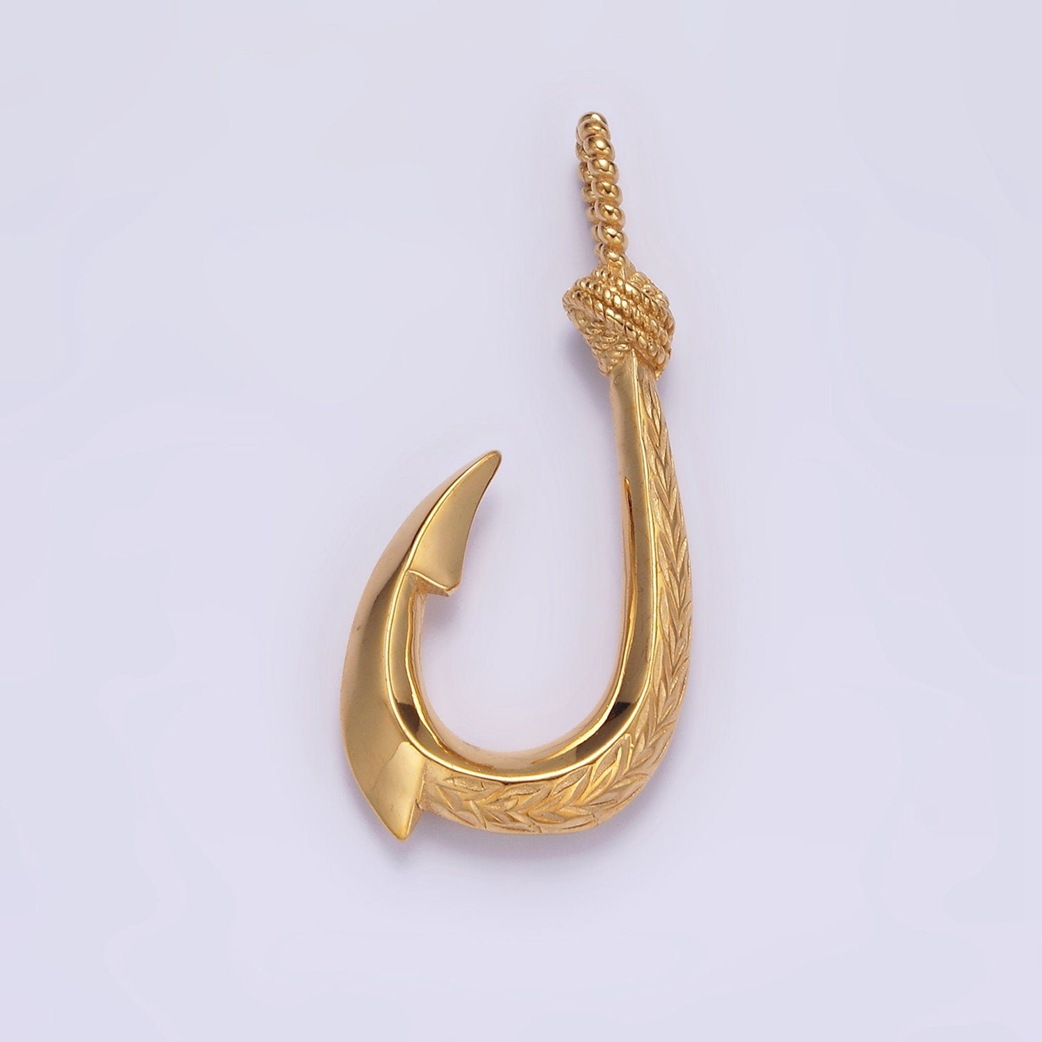 Stainless Steel Paddy Wheat Engraved Edged Fish Hook Pendant in Gold & Silver | P792