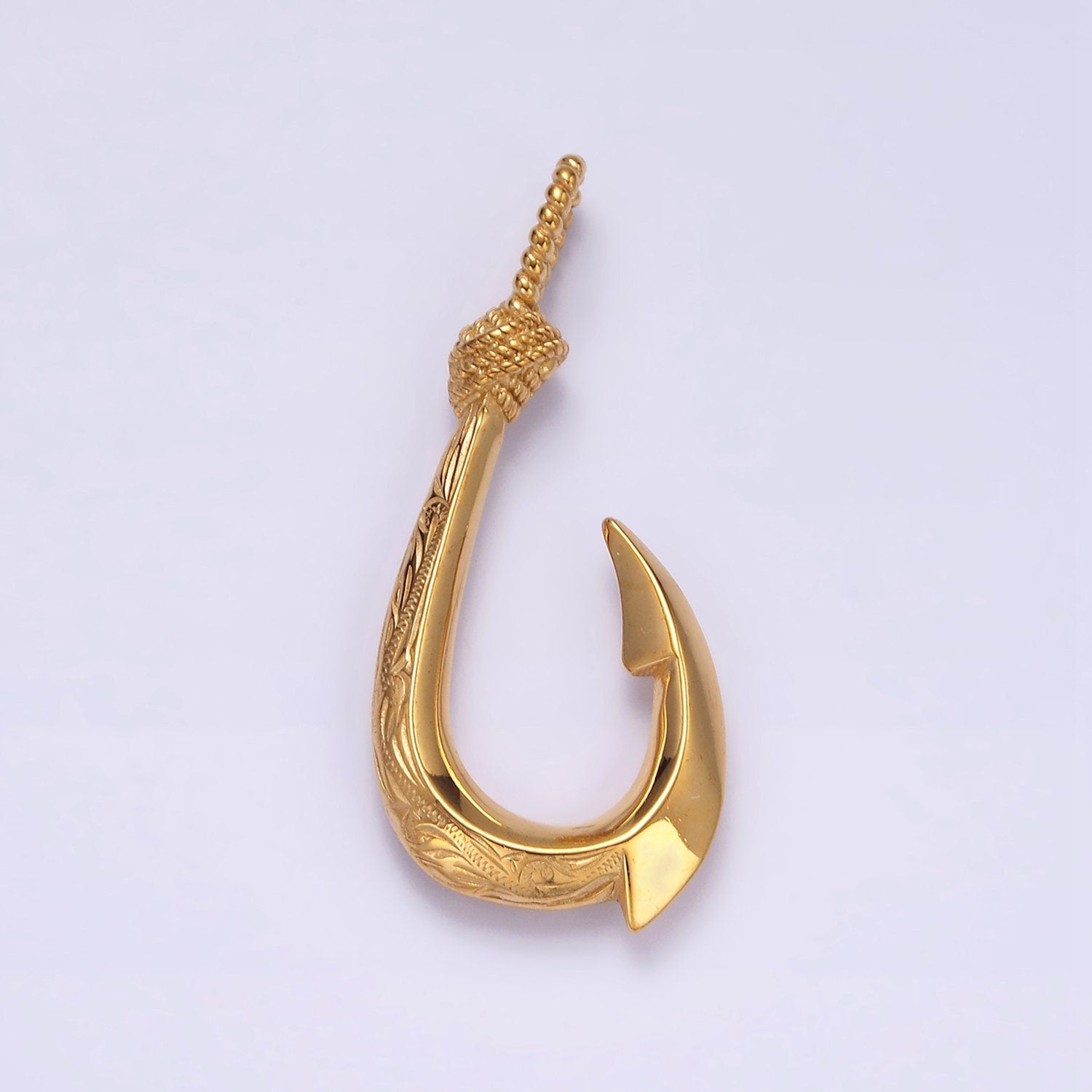 Stainless Steel Paddy Wheat Engraved Edged Fish Hook Pendant in Gold & Silver | P792