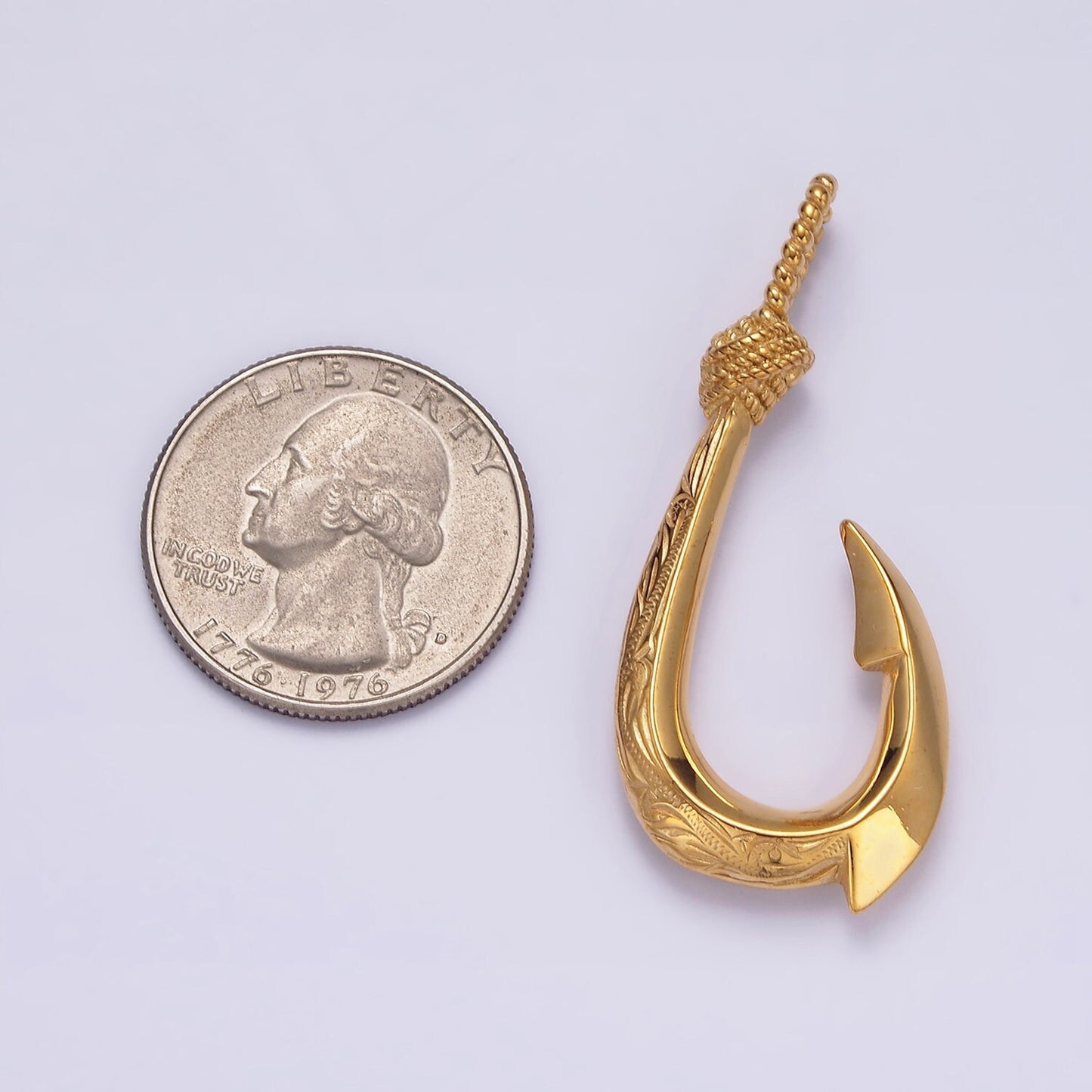 Stainless Steel Paddy Wheat Engraved Edged Fish Hook Pendant in Gold & Silver | P792