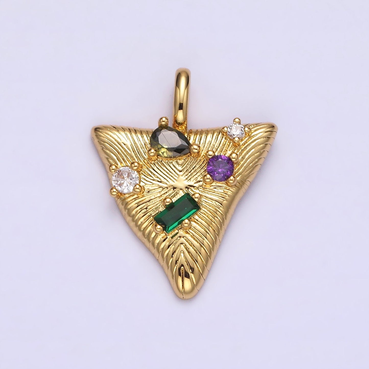 14K Gold Filled 21.5mm Multicolor CZ Line-Textured Abstract Triangle Pendant in Gold & Silver | AA737 AA738