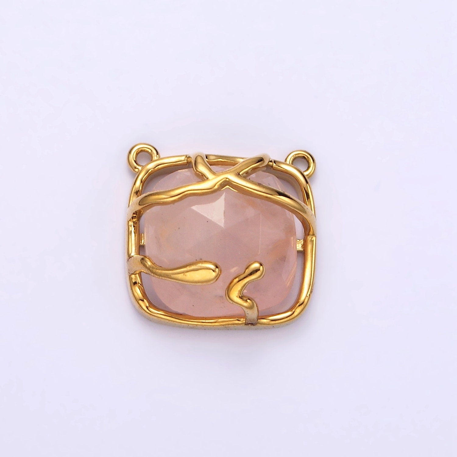 16K Gold Filled Rose Quartz, Labradorite Multifaceted Gemstone Molten Drip Connector | G724 G725
