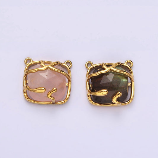 16K Gold Filled Rose Quartz, Labradorite Multifaceted Gemstone Molten Drip Connector | G724 G725