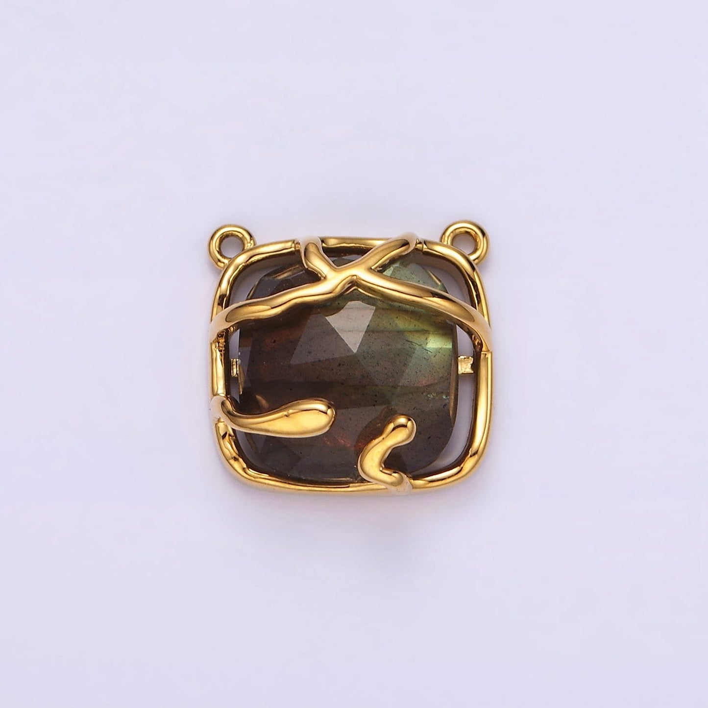 16K Gold Filled Rose Quartz, Labradorite Multifaceted Gemstone Molten Drip Connector | G724 G725