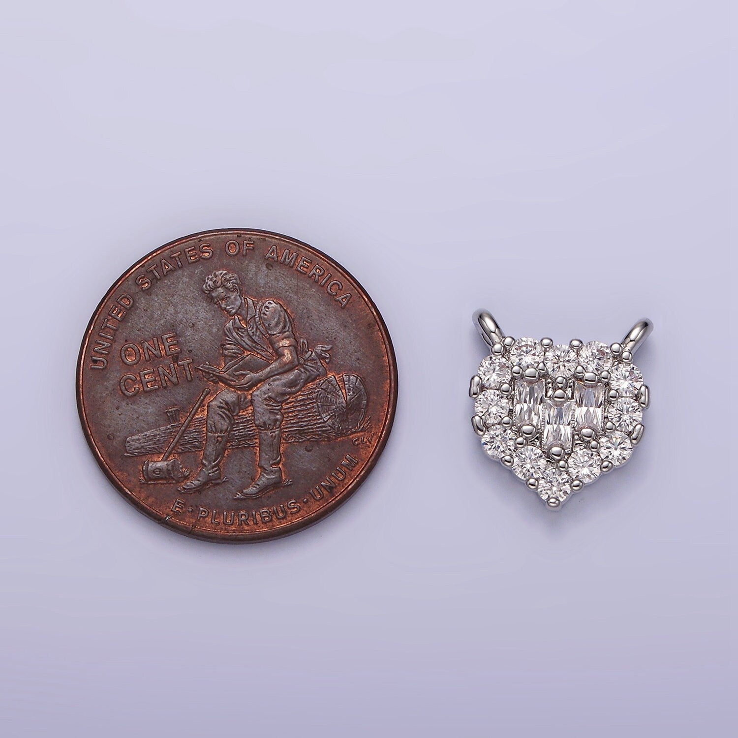 White Gold Filled Clear Triple Baguette Micro Paved CZ 10mm Heart Connector | G786