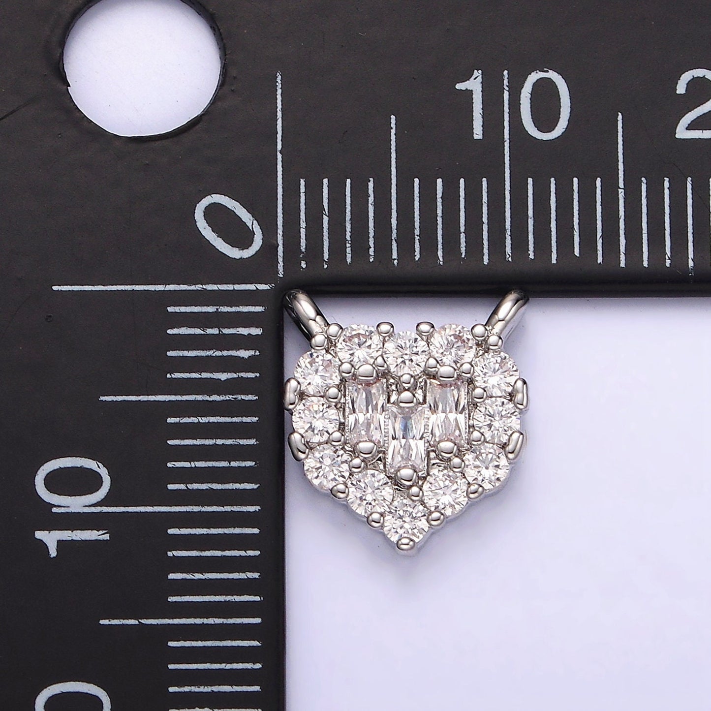 White Gold Filled Clear Triple Baguette Micro Paved CZ 10mm Heart Connector | G786
