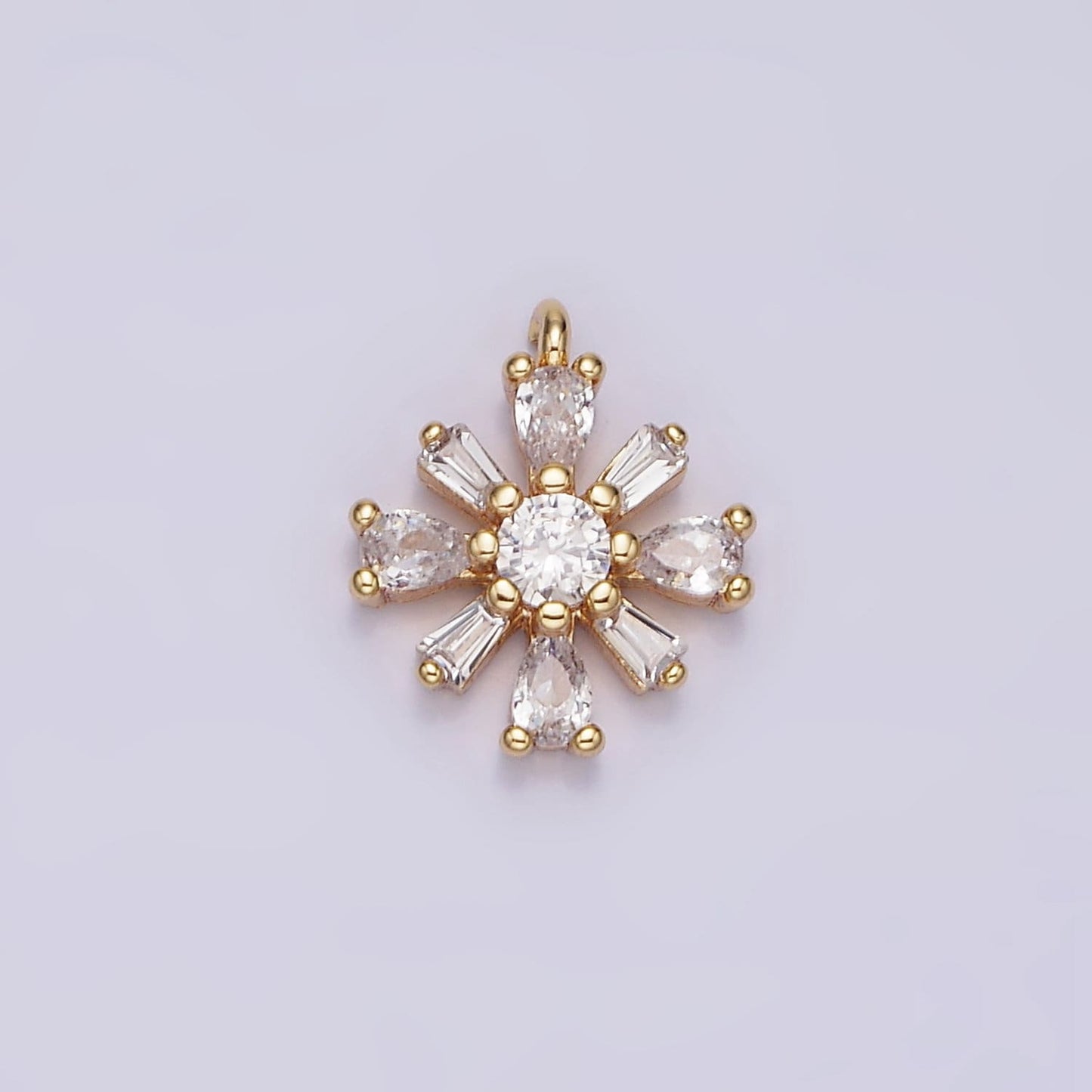 16K Gold Filled 12.3mm Flower Clear CZ Baguette Teardrop Petal Add-On Charm | N938