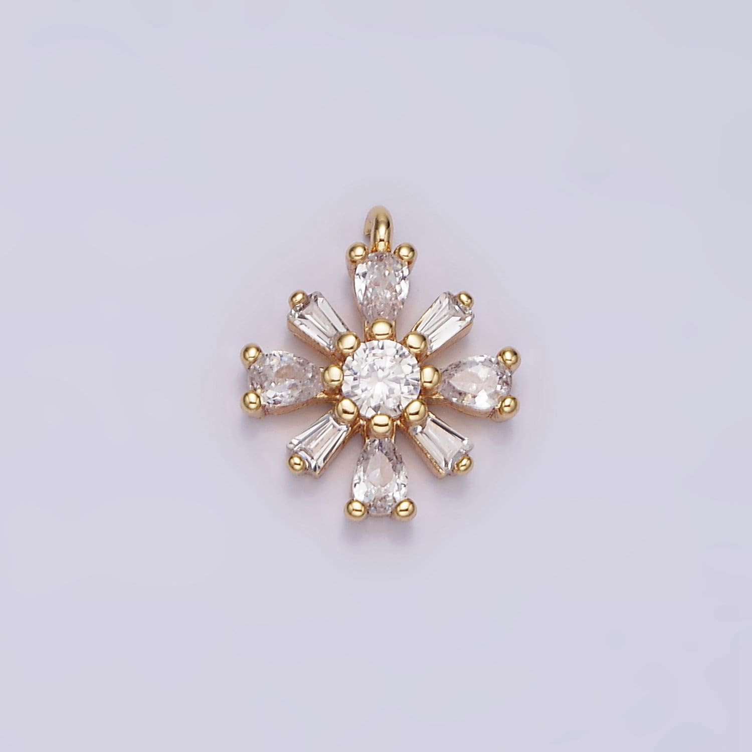 16K Gold Filled 12.3mm Flower Clear CZ Baguette Teardrop Petal Add-On Charm | N938