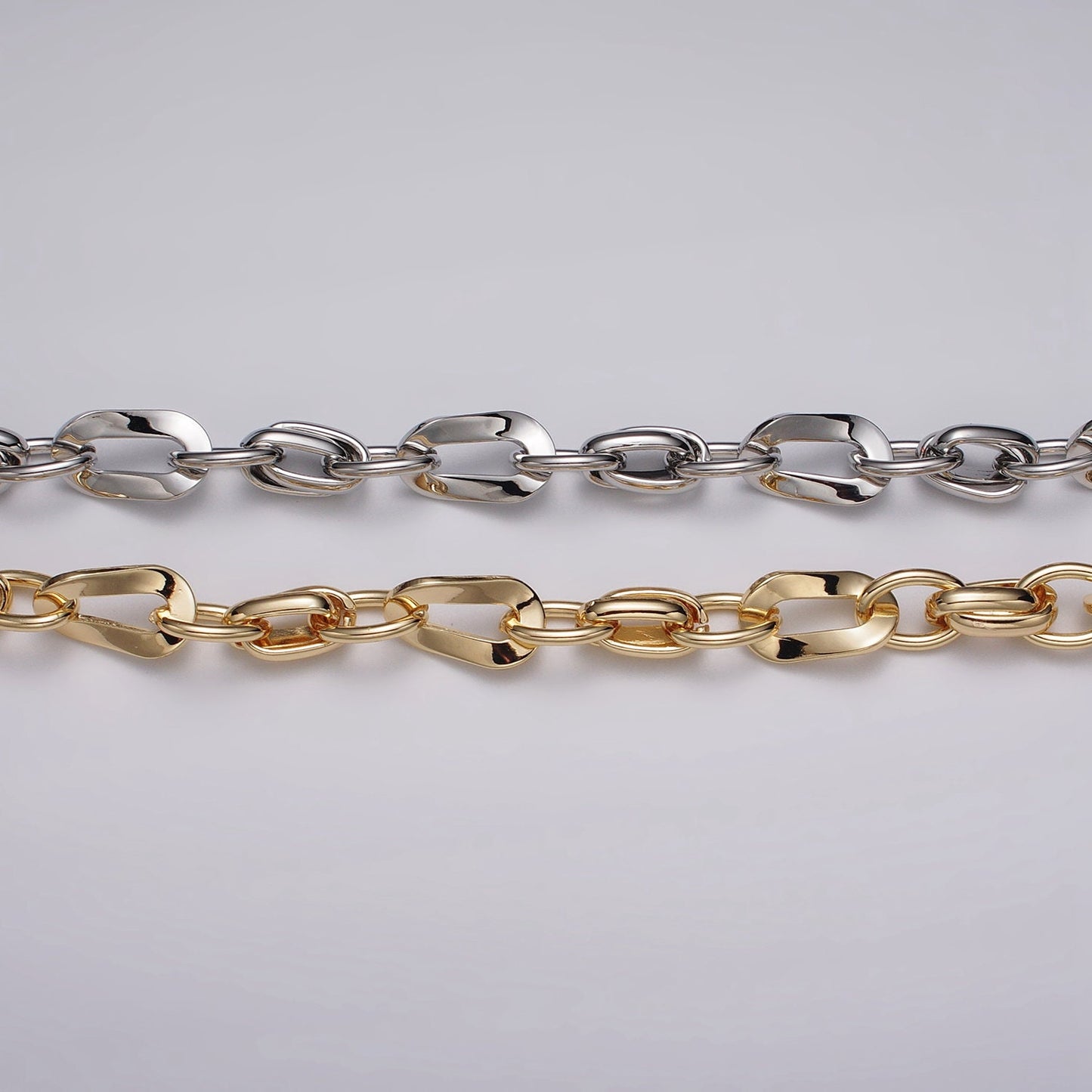 Big Bold Chunky Gold Filled Cable Geometric Twist Link Unfinished Chain in Gold & Silver 10.4mm Width Chain | ROLL-1157 ROLL-1158