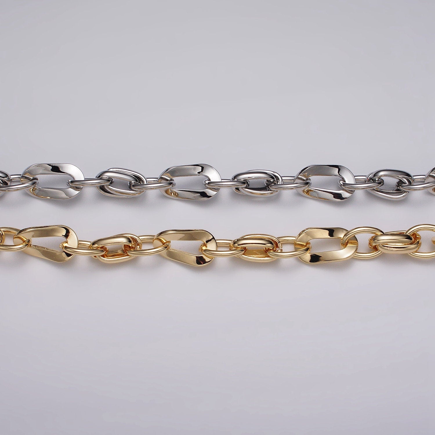 Big Bold Chunky Gold Filled Cable Geometric Twist Link Unfinished Chain in Gold & Silver 10.4mm Width Chain | ROLL-1157 ROLL-1158