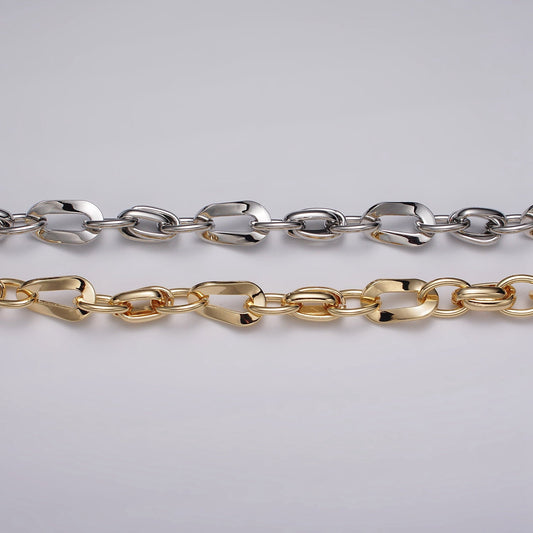 Big Bold Chunky Gold Filled Cable Geometric Twist Link Unfinished Chain in Gold & Silver 10.4mm Width Chain | ROLL-1157 ROLL-1158