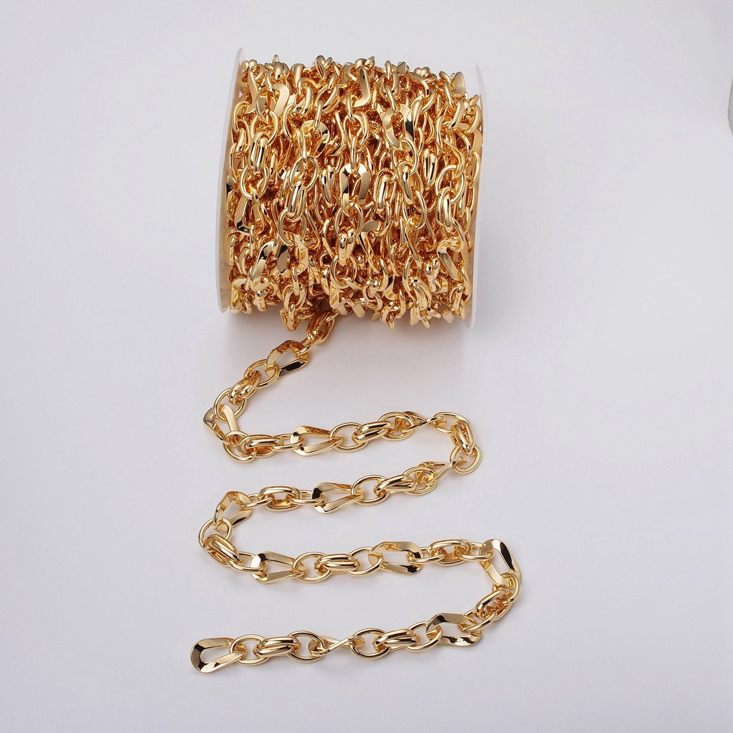 Big Bold Chunky Gold Filled Cable Geometric Twist Link Unfinished Chain in Gold & Silver 10.4mm Width Chain | ROLL-1157 ROLL-1158