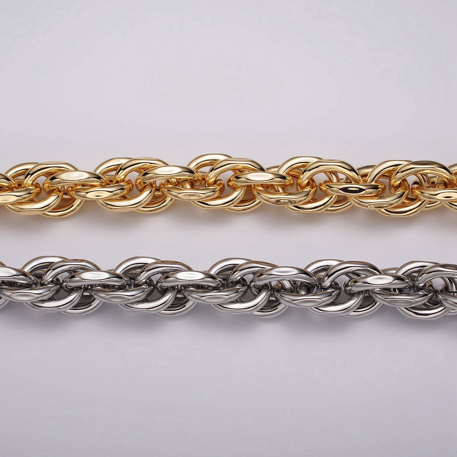 24K Gold Filled 17.4mm Singapore Twist Unfinished Statement Roll Chain by Yard For Jewelry Making Component | Roll-1185 Roll-1186