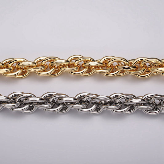 24K Gold Filled 17.4mm Singapore Twist Unfinished Statement Roll Chain by Yard For Jewelry Making Component | Roll-1185 Roll-1186
