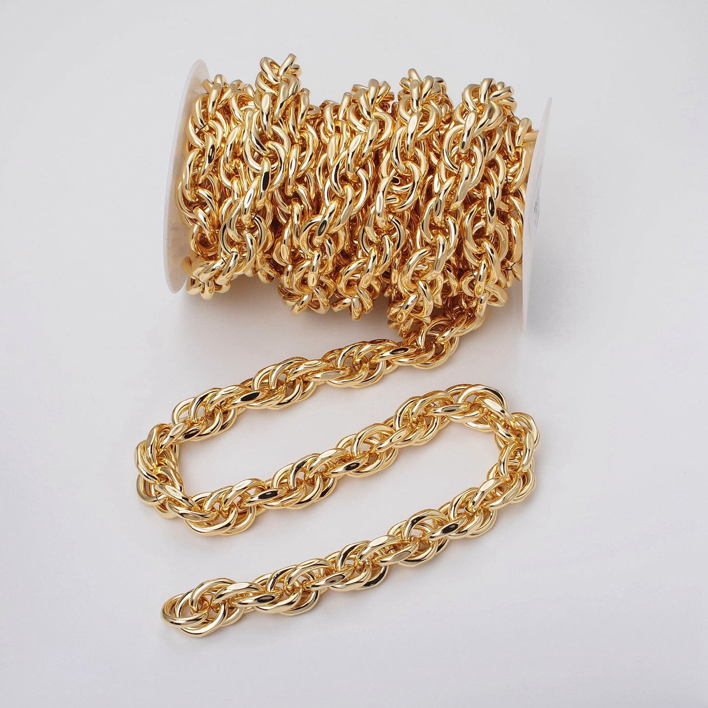 24K Gold Filled 17.4mm Singapore Twist Unfinished Statement Roll Chain by Yard For Jewelry Making Component | Roll-1185 Roll-1186