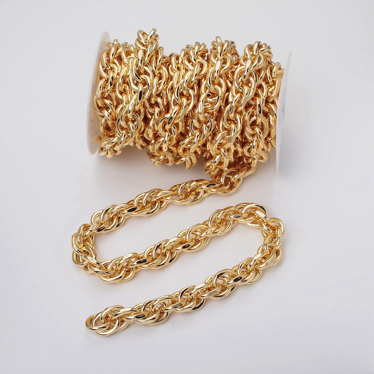 24K Gold Filled 17.4mm Singapore Twist Unfinished Statement Roll Chain by Yard For Jewelry Making Component | Roll-1185 Roll-1186