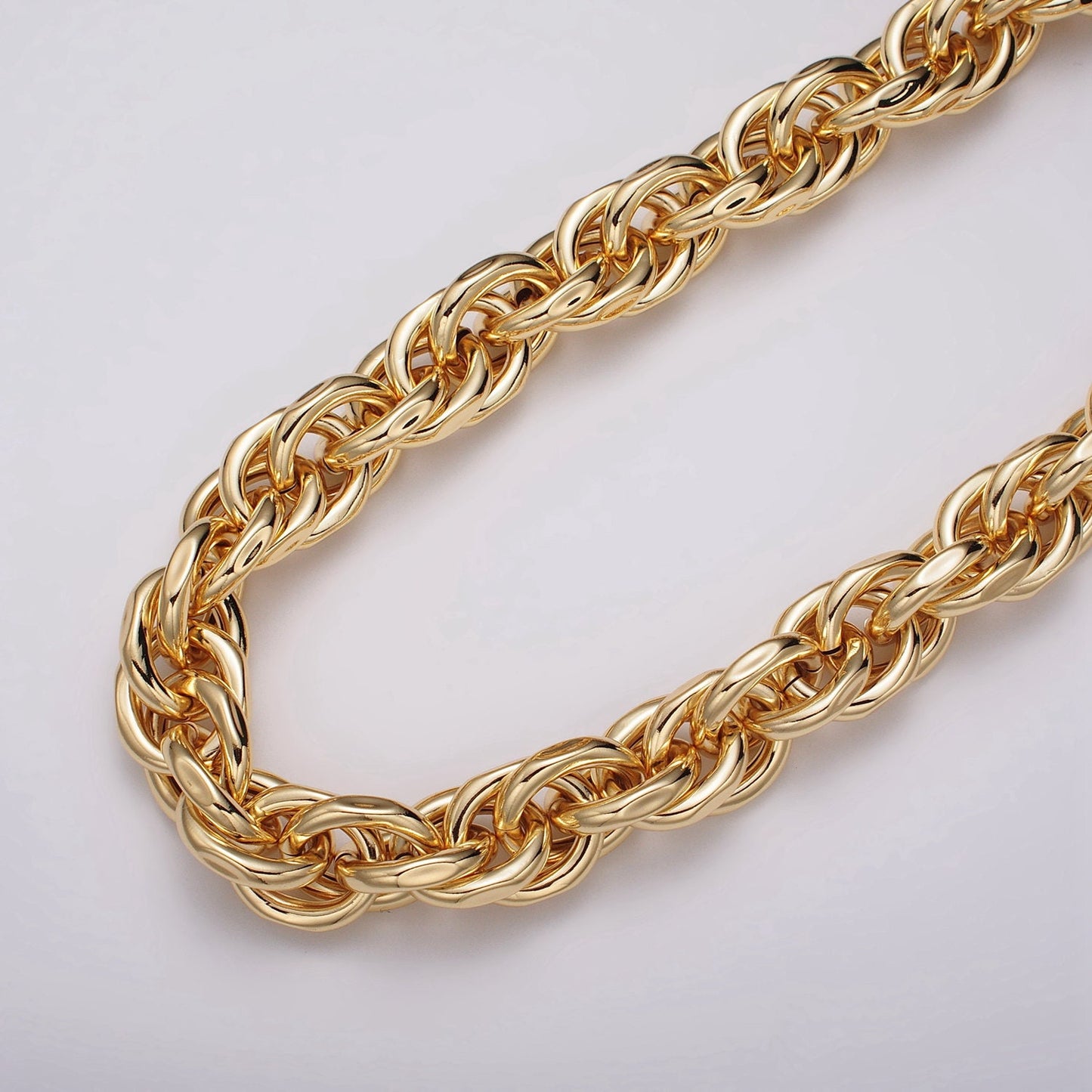 24K Gold Filled 17.4mm Singapore Twist Unfinished Statement Roll Chain by Yard For Jewelry Making Component | Roll-1185 Roll-1186