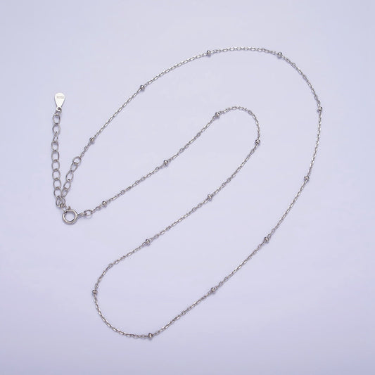 Ready to Use Satellite Ball Beaded Necklace Chain, Layer Dainty s925 Sterling Silver Necklace 15.35 inch + 2 inch extender WA-1971