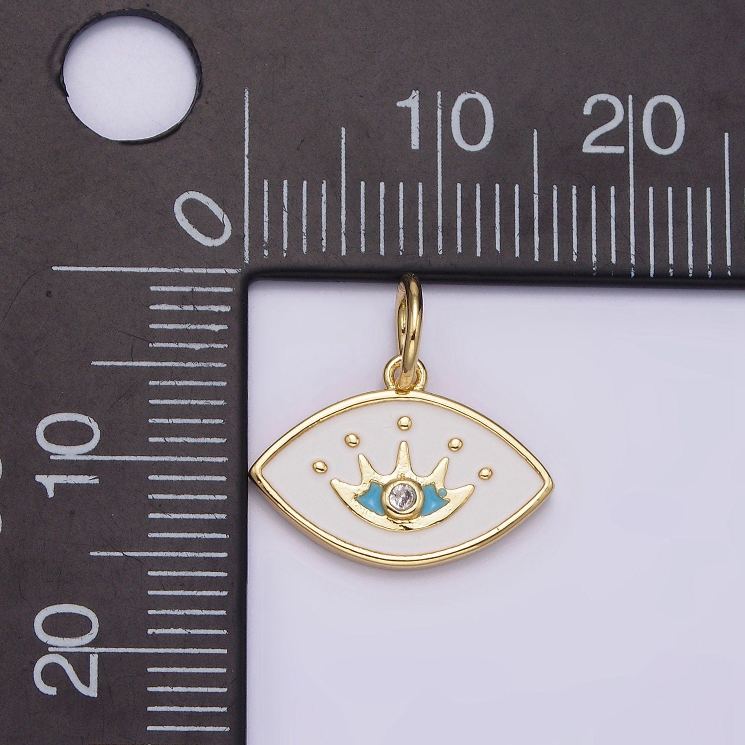 1Pc Gold White Enamel Eye Charms, Golden Eye charm Medallion for Necklace Bracelet Component Mix Charm N-986