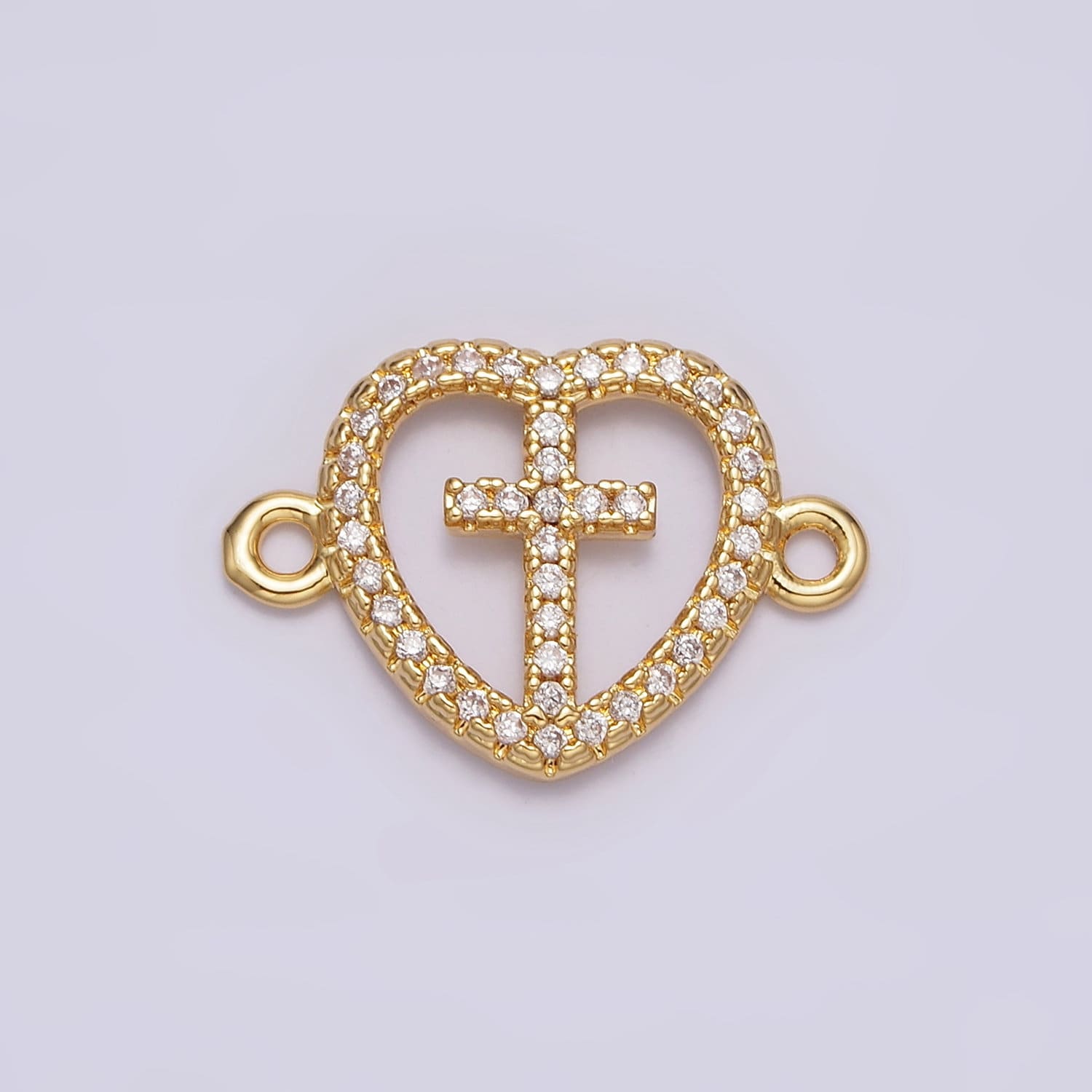 14K Gold Filled Cross Charm Connector Dainty Clear Micro Paved CZ Heart Link Connector for Bracelet Supply | G650