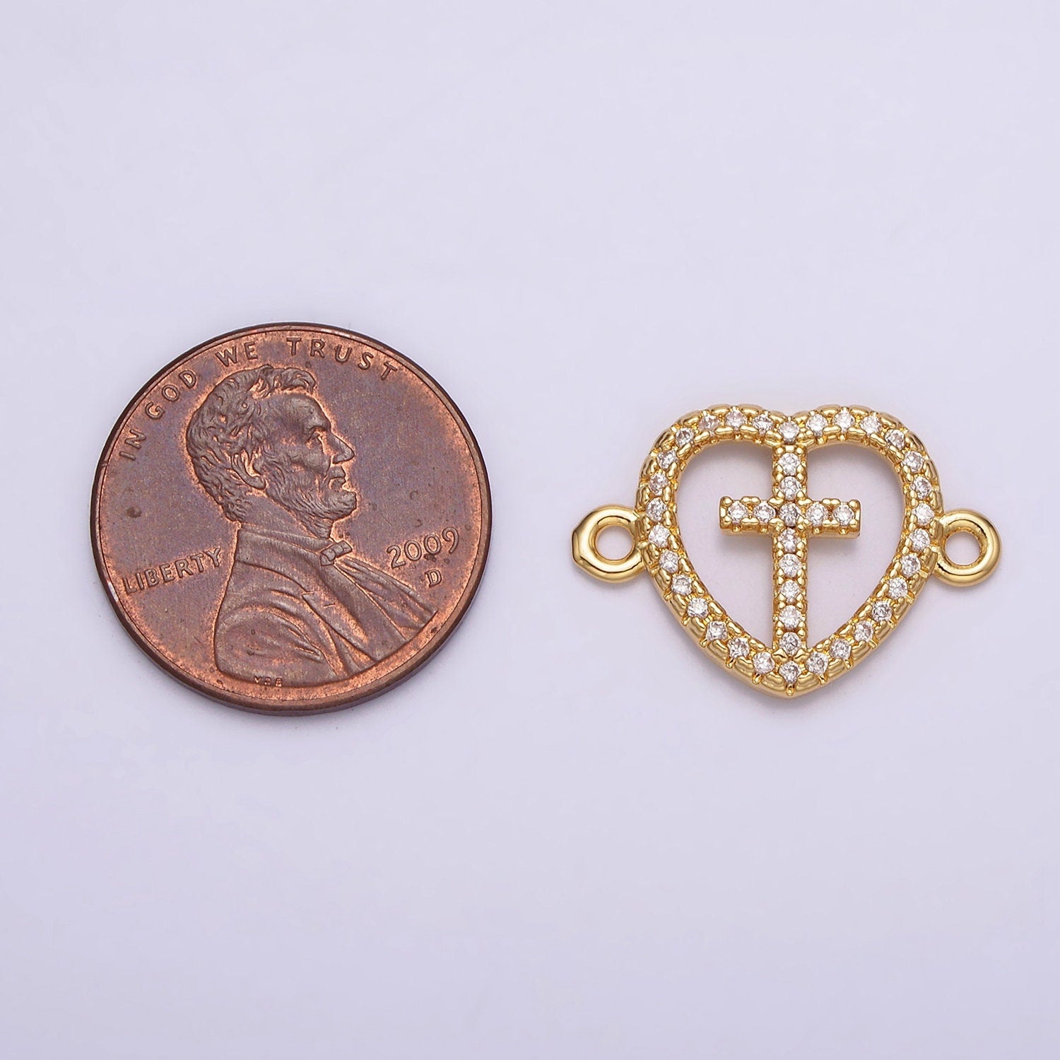 14K Gold Filled Cross Charm Connector Dainty Clear Micro Paved CZ Heart Link Connector for Bracelet Supply | G650