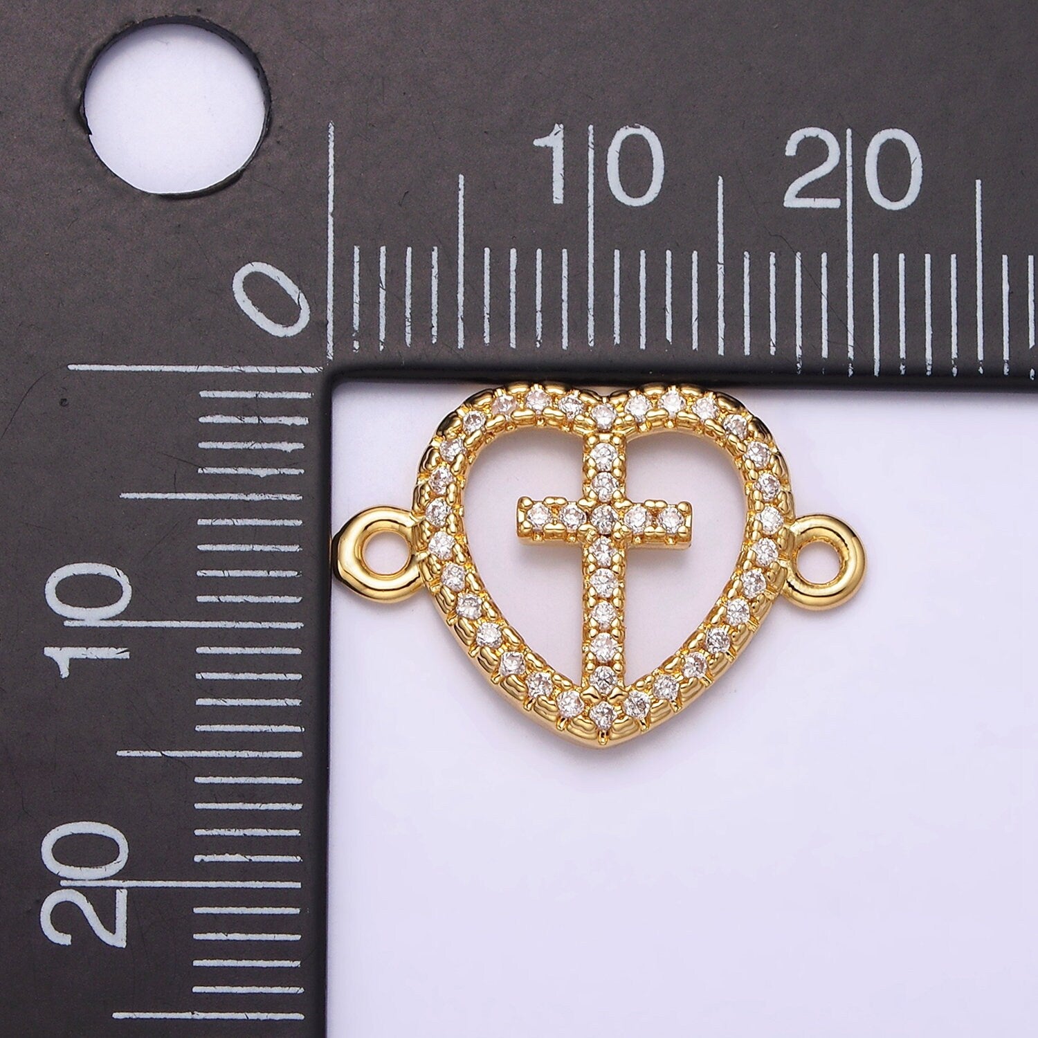 14K Gold Filled Cross Charm Connector Dainty Clear Micro Paved CZ Heart Link Connector for Bracelet Supply | G650