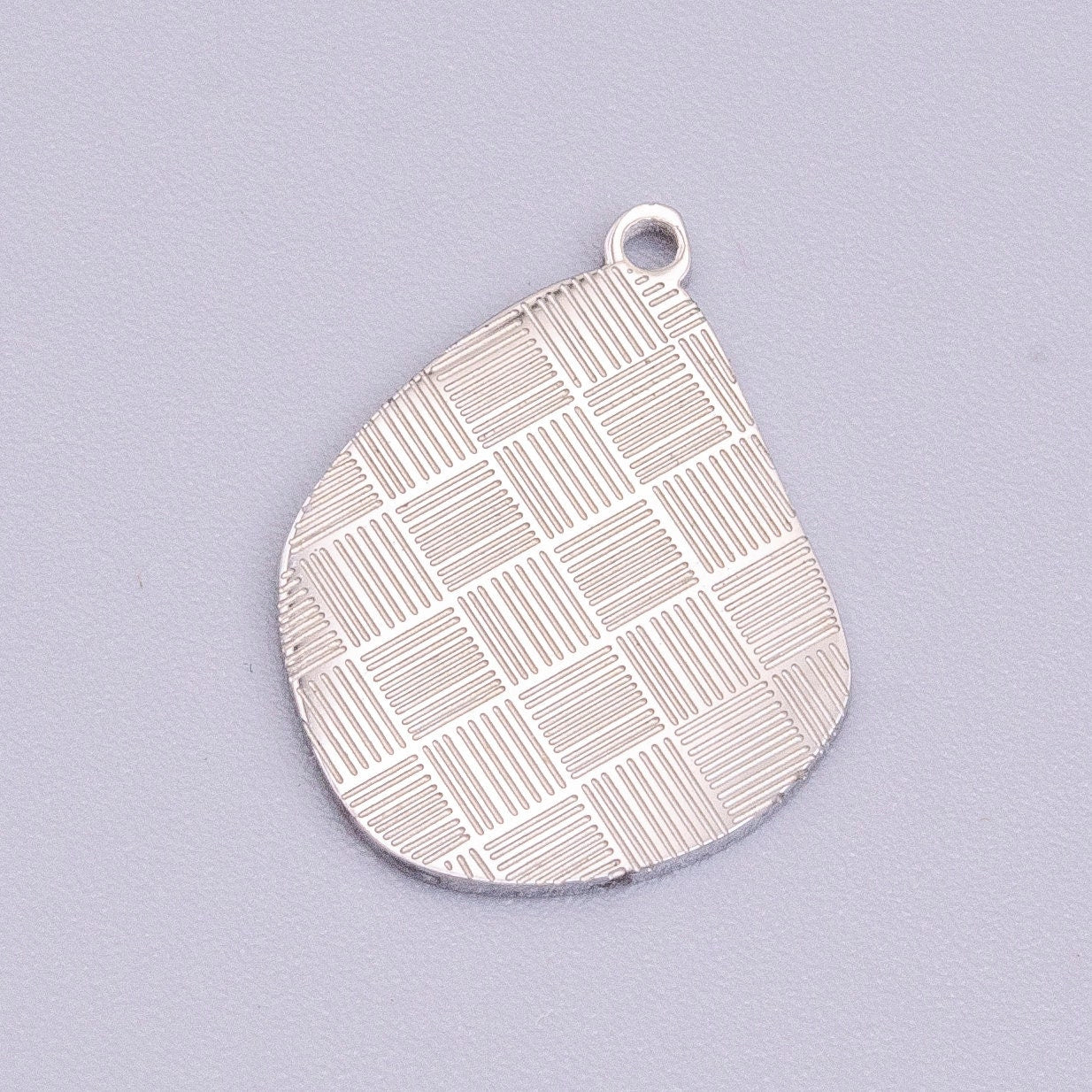 Stainless Steel Line Engraved Checkered Abstract Pear-Shaped Charm in Gold & Silver | P-918