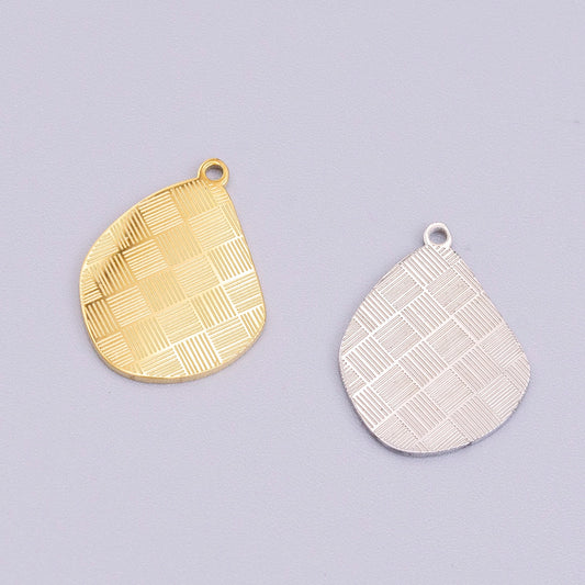 Stainless Steel Line Engraved Checkered Abstract Pear-Shaped Charm in Gold & Silver | P-918