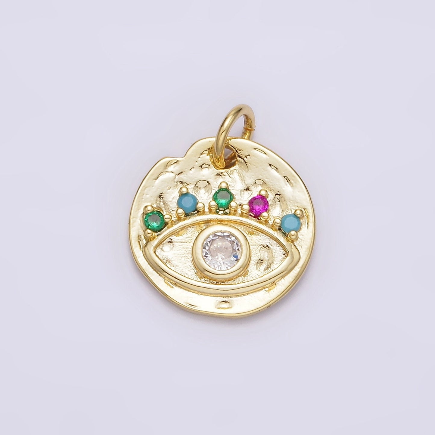 Dainty Multi Color Cz Coin Charm Gold Evil Eye Pendant N-991