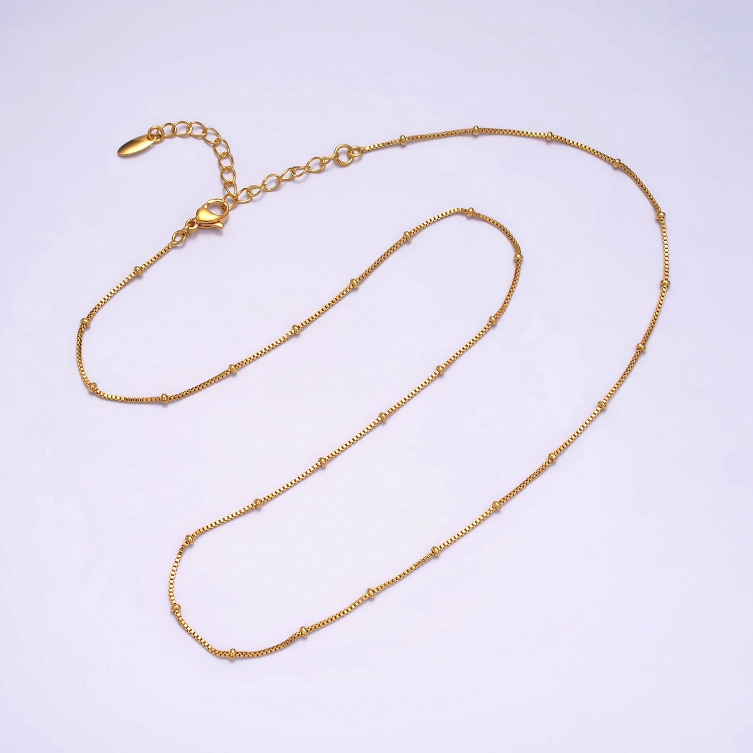 24K Gold Filled 0.8mm Dainty Satellite Beaded Box Chain 18 Inch Layering Necklace | WA-1926