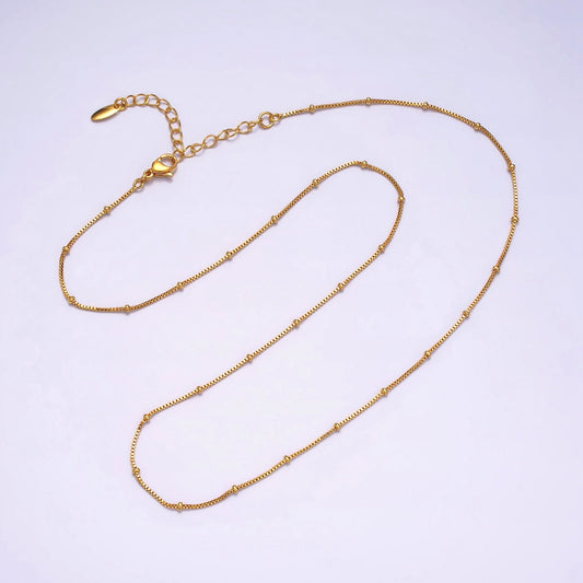 24K Gold Filled 0.8mm Dainty Satellite Beaded Box Chain 18 Inch Layering Necklace | WA-1926