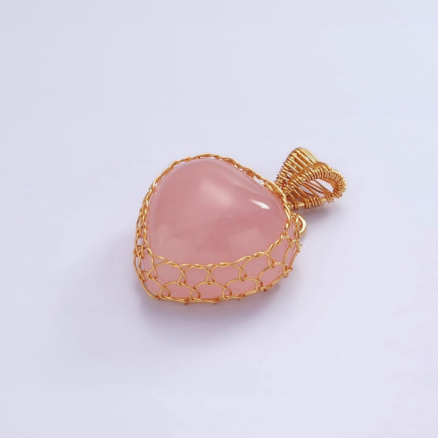Heart Rose Quartz Wire Wrapped Crystal Necklace Pendant Gold Fill Natural Love Healing Necklace Charm Natural Gemstone Wire Wrap AA627