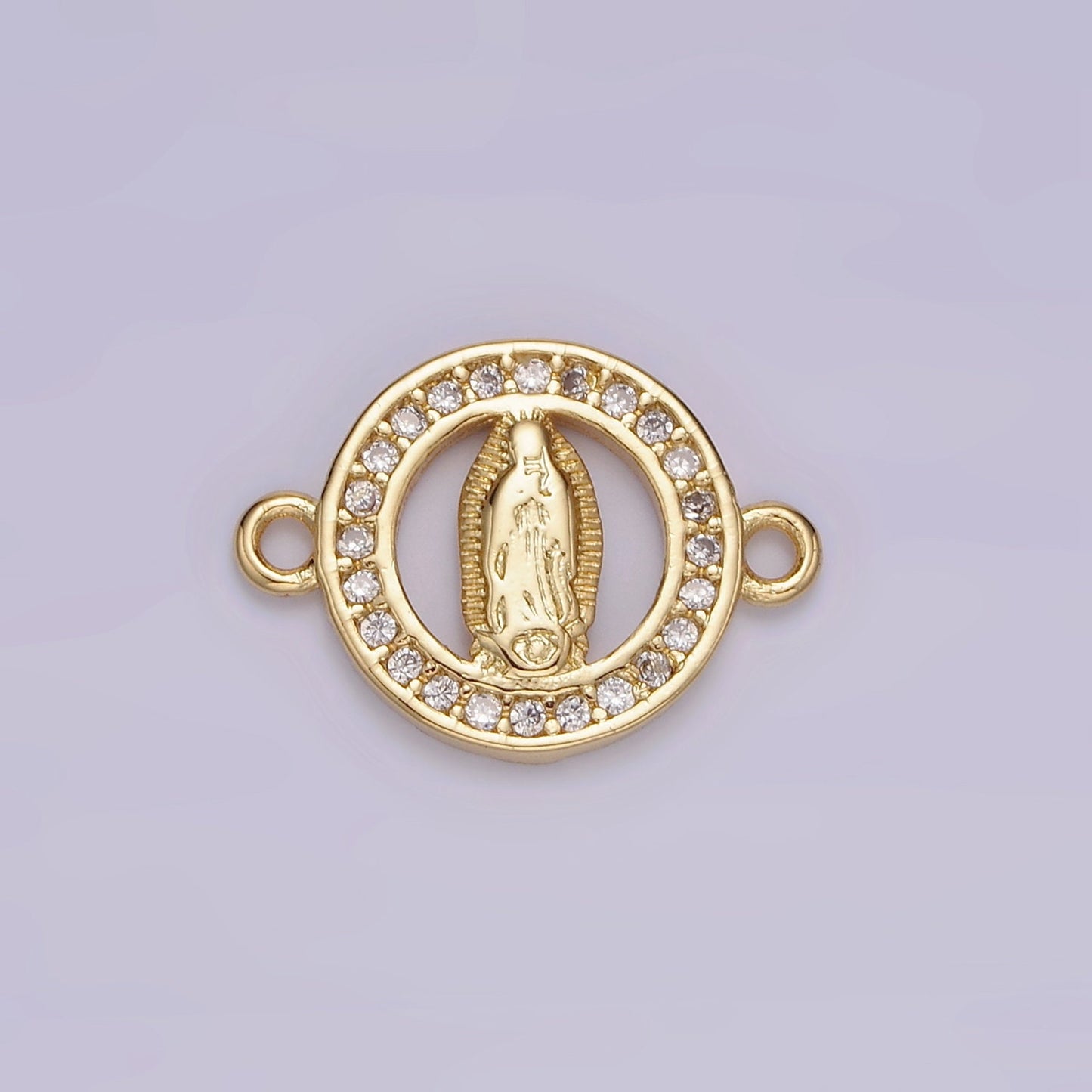 14K Gold Filled 12mm Mini Mary Lady Guadalupe Clear CZ Lined Open Round Connector | G722